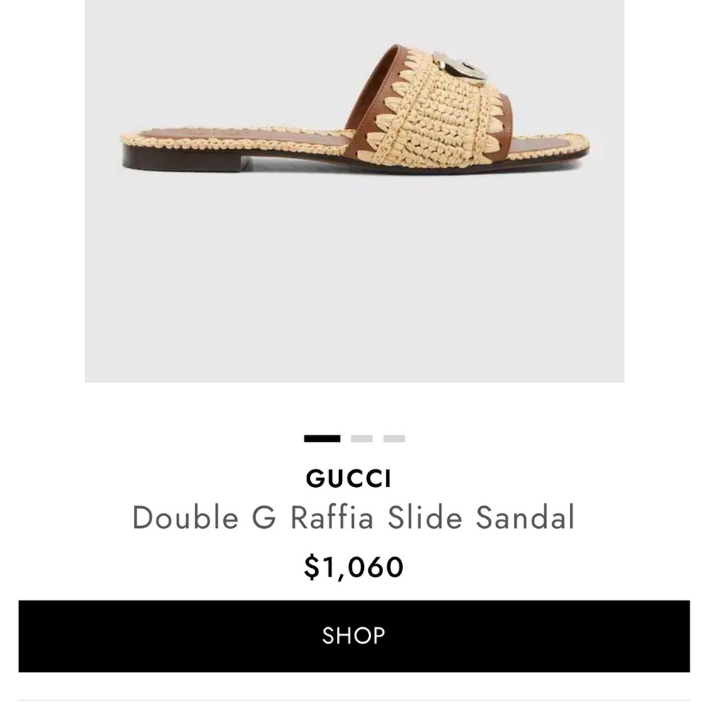 Gucci Raffia Double G Slide Sandal in Natural Beige - Picture 2 of 6